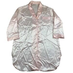 Vintage Laura Adams Night‎ Shirt Top Women L Pink Relaxed Solid Button up Pajama